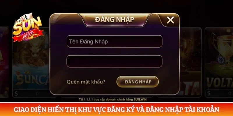 Giao diện hiển thị khu vực đăng ký và đăng nhập tài khoản